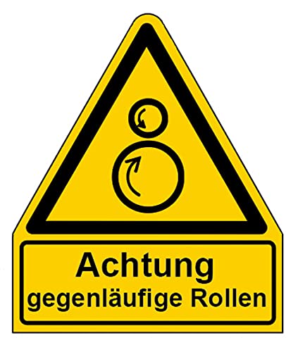 Aufkleber Warnaufkleber"Achtung gegenläufige Rollen" Warnung Warnschild Folie signalgelb ähnl. ISO 7010 | Größen wählbar Made in Germany, Größe: 52x61 mm von MBS-SIGNS