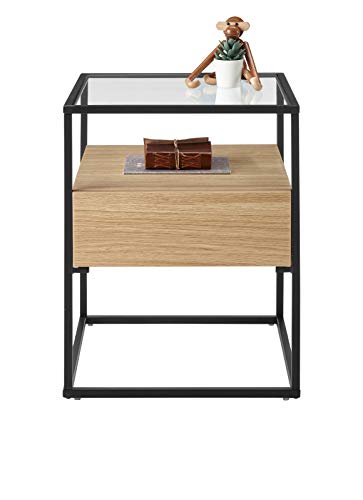 Robas Lund Beistelltisch Couchtisch Glastisch mit Schublade Eiche Dekor, BxHxT 43x54x43 cm von Robas Lund