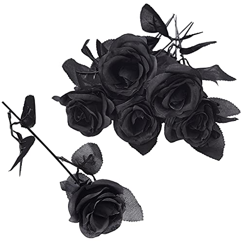 MCDSAJ Künstliche schwarze Rosen mit Stielen, Halloween-Blumensträuße aus Kunststoff, Tischdekoration für Zuhause, Party, Halloween, Dekoration, 12 Stück von MCDSAJ