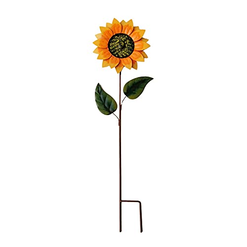 MCDSAJ Sonnenblumen-Dekor, Metall-Gartenpfahl, dekorativer Blumen-Hofpfahl für Terrasse, Veranda, Rasen, Weg, Hinterhof (rotierende Windmühle) von MCDSAJ