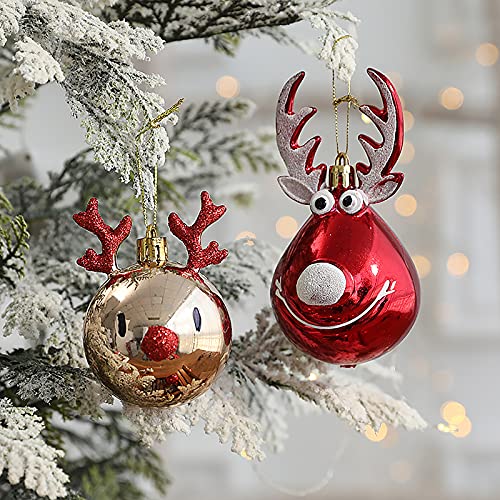 MCDSAJ Weihnachts-Weihnachtsbaumkugeln, niedlich, Elch, Rot und Gold, zum Aufhängen, Dekorationen für drinnen und draußen, Weihnachtsdekoration, Zubehör, 8 Stück von MCDSAJ