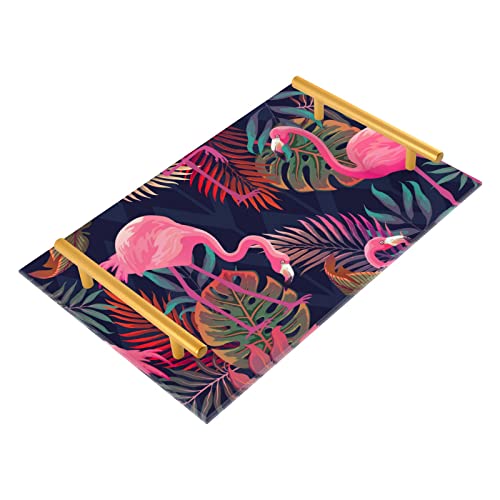 Flamingo-Blätter, Badezimmer-Waschtisch-Tablett für Arbeitsplatte, dekorative Tabletts mit Griffen, Acryl-Kosmetikhalter, Organizer für Schminktisch, Couchtisch, Heimdekoration von MCHIVER