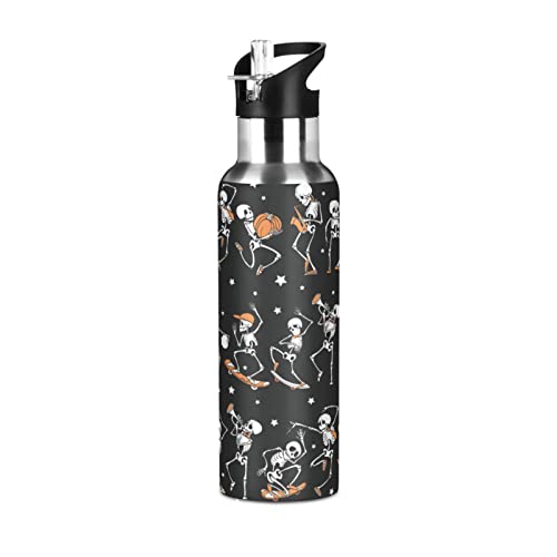 Skeletons Haloween Isolierte Wasserflasche mit Strohhalmdeckel Edelstahl Vakuumflaschen mit Griff für Schule Sport Reisen 590 ml BAP-frei von MCHIVER