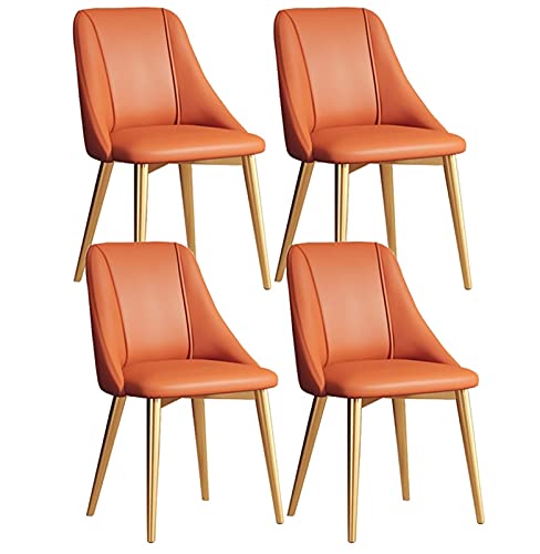 Küche Esszimmermöbel Stühle Esszimmerstühle 4er-Set Moderne wasserdichte PU-Leder-Küchen-Wohnzimmerstühle mit Metallbeinen und Rückenlehnen Stühle (Farbe: Orange, Größe: Goldene Füße) von MCLAYF