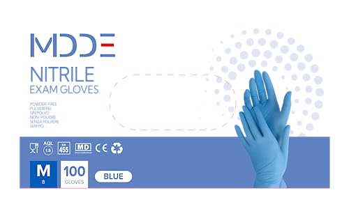 Einweghandschuhe, einmalhandschuhe Nitril handschuhe, untersuchungshandschuhe für medizinische Lebensmittel, puderfrei, latexfrei, hypoallergen 100 stück/box (100, Blau, M) von MDDE