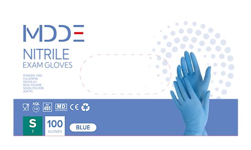 Einweghandschuhe, einmalhandschuhe Nitril handschuhe, untersuchungshandschuhe für medizinische Lebensmittel, puderfrei, latexfrei, hypoallergen 100 stück/box (100, Blau, S) von MDDE