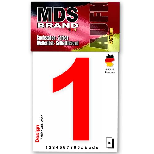 MDS Brand Design 10cm Zahlen Aufkleber Selbstklebende Klebezahlen für Briefkasten, Mülltonne & Hausnummeren Aufkleber für Außen & Innen, D-10-Rot (1) von MDS Brand