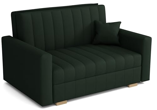 MEBLE-LUX - Sofa mit Schlaffunktion und Bettkasten Zanzibar I Sofa 2 Sitzer 133 cm Breit I Schlafsofa mit Bettkasten I Couch mit Schlaffunktion Klein I Grün von MEBLE-LUX