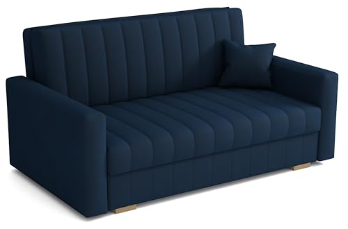 MEBLE-LUX - Sofa mit Schlaffunktion und Bettkasten Zanzibar I Sofa 3 Sitzer 153 cm Breit I Schlafsofa mit Bettkasten I Couch mit Schlaffunktion Klein I Dunkelblau von MEBLE-LUX