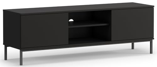 MEBLE-LUX TV Schrank 150cm Breit QUERT, TV Board Grifflose Öffnen, TV Lowboard mit 2 Klappen/Türen, Fernsehschrank mit Metallbeinen, Sideboard Wohnzimmer, Fernsehtisch - Schwarz von MEBLE-LUX