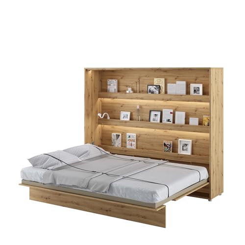 MEBLINI Schrankbett Bed Concept - Wandbett mit Lattenrost - Klappbett mit Schrank - Wandklappbett - Murphy Bed - Bettschrank - BC-14-160x200cm Horizontal - Artisan Eiche von MEBLINI