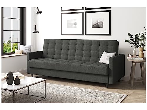 MEBLINI Sofa mit Schlaffunktion - Schlafcouch Ausziehbar - Schlafsofa mit Bettkasten - Sofabett - Couch mit Schlaffunktion - Klappsofa - Andres 1-218x87x93cm - Dunkelgrau Webstoff von MEBLINI