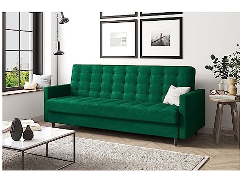 MEBLINI Sofa mit Schlaffunktion - Schlafcouch Ausziehbar - Schlafsofa mit Bettkasten - Sofabett - Couch mit Schlaffunktion - Klappsofa - Andres 1-218x87x93cm - Grün Samt von MEBLINI