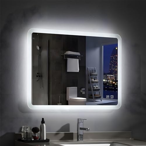 MEESALISA LED Badspiegel 60 x 50 cm mit Beleuchtung Rechteckig Badezimmer Wandspiegel Antibeschlage Lichtspiegel mit Touch warmweiß/Kaltweissen 50x60 von MEESALISA