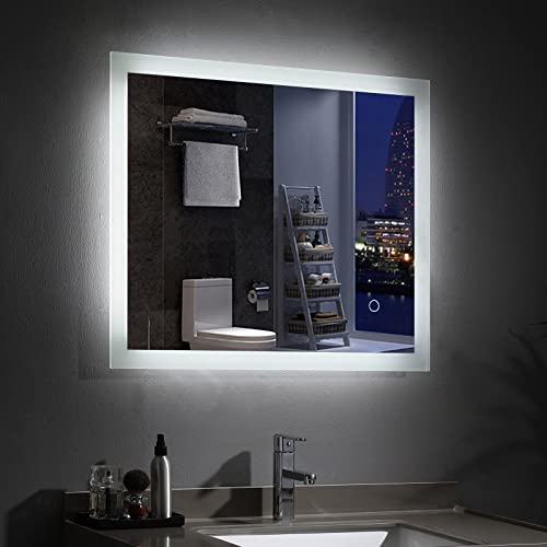 MEESALISA LED Badspiegel 80 x 60 cm mit Beleuchtung Rechteckig Badezimmer Wandspiegel Lichtspiegel mit Touch Kaltweisse 60x80 IP65 von MEESALISA