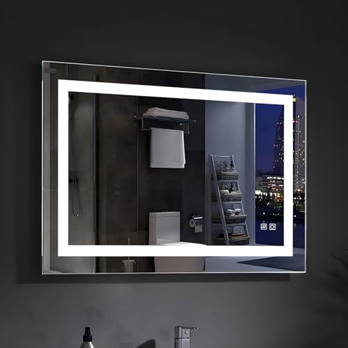 MEESALISA Lisa LED Badspiegel 90x60 cm mit Beleuchtung Rechteckig Badezimmer Wandspiegel Antibeschlage Lichtspiegel mit Steckdose Touch warmweiß/Kaltweissen 600x900 von MEESALISA