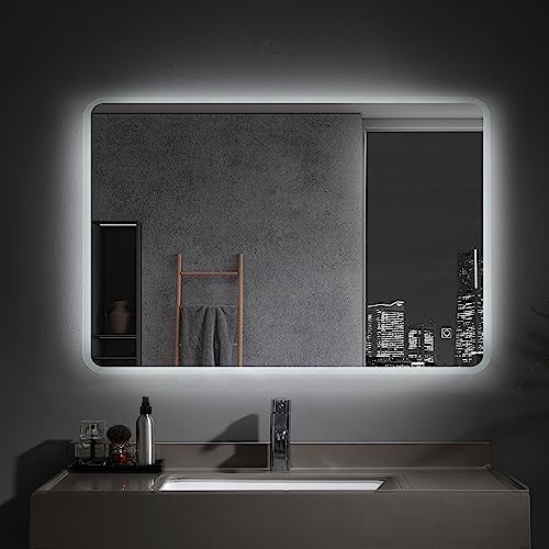 MEESALISA Badspiegel 120x70 cm mit Beleuchtung Badezimmer großer Wandspiegel Led Spiegel mit Touch Kaltweiß, Antibeschlag, Dimmbar für Bädern, Wohnzimmern von MEESALISA