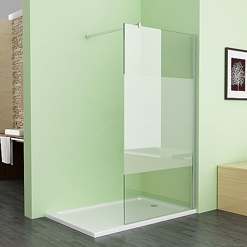 MEESALISA Duschwand für Dusche 120 x 200 cm, 10mm ESG NANO Teilsatiniert Glas Duschwand mit 70-120 cm Haltestange, Walk in Duschabtrennung Duschtrennwand für Bad, WC, Badezimmer von MEESALISA