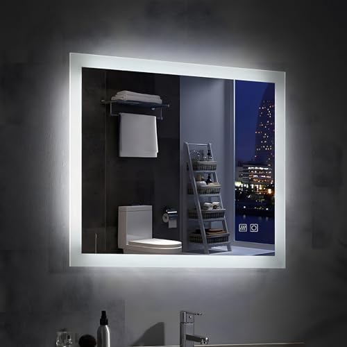 MEESALISA LED Badspiegel mit Beleuchtung 80x60 cm badezimmerspiegel mit beschlagfrei Touch warmweiß/Kaltweissen licht groß Wandspiegel für Bad, WC von MEESALISA