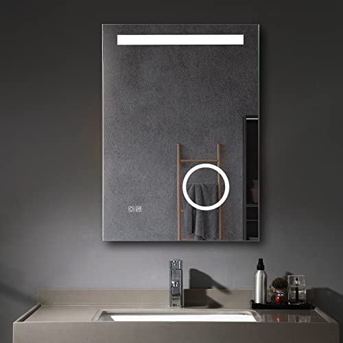 MEESALISA Lisa LED Badspiegel 50x70 cm mit Beleuchtung Badezimmer Wandspiegel Antibeschlage Lichtspiegel mit Steckdose Uhr Kosmetikspiegel Touch Dimmbar von MEESALISA