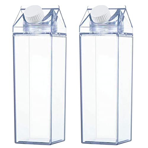 MEIYAXINWIN 2 Flaschen aus transparentem Milchkarton, 500 ml, Wasserflasche aus Kunststoff, wiederverwendbar, leicht zu transportieren, geeignet für Outdoor-Sportarten, Reisen und Camping von MEIYAXINWIN