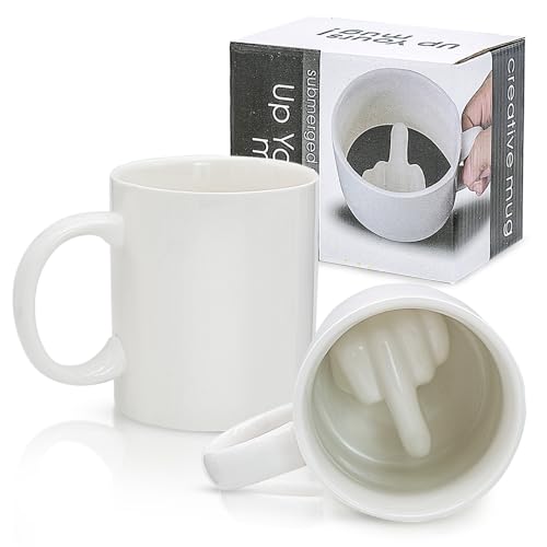 MEIYAXINWIN Mittelfinger Kaffeetasse ，Lustige Keramik-Tasse mit 3D Mittelfinger am Boden für Aprilscherz, Valentinstag, Geburtstagsgeschenk von MEIYAXINWIN