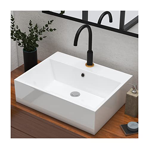 MEJE 53.5 x 42 x 15.5 cm, Weißes Badezimmer-Waschbecken, rechteckig über dem Aufsatzwaschbecken, Porzellan-Keramik-Wandwaschbecken, Kunstbecken von MEJE