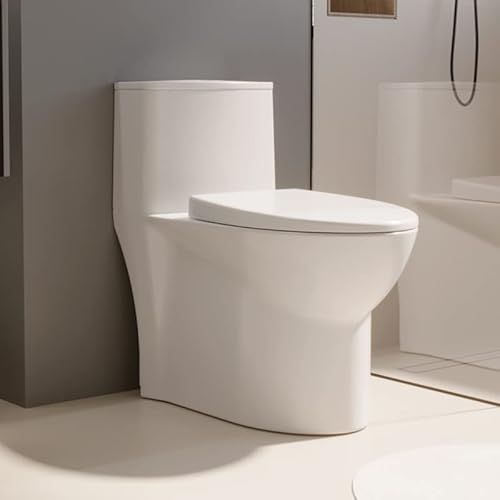 MEJE Längliche Standard -Ein -Stück -Toilette mit Komfortsitzhöhe, weicher Sitzabdeckung und weißer Finish Bodenabfluss 67.8 x 36.5 x 66 cm von MEJE