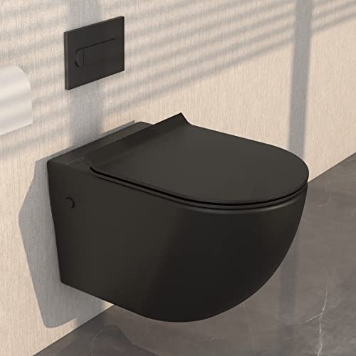 MEJE spülrandlose WC Keramik Nanoversiegelung Hänge WC Toilette Spülrandlose Schwarz von MEJE