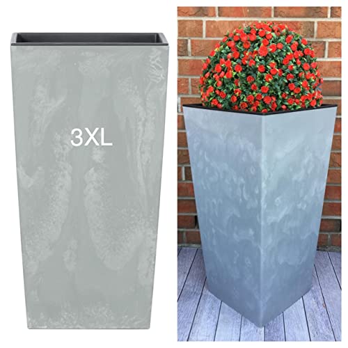 MELTOM Blumenkübel mit Einsatz Slim Hoch Quadratisch Beton Optik Farbe: Grau 3XL (BxH): 39 x 76 cm von MELTOM