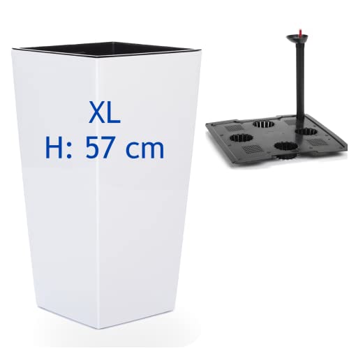 MELTOM XL Pflanzkübel mit Bewässerungssystem aus Kunststoff in Hochglanz Farbe: Weiß mit Herausnehmbaren Einsatz, BxTxH in cm: 29 x 29 x 57 cm von MELTOM