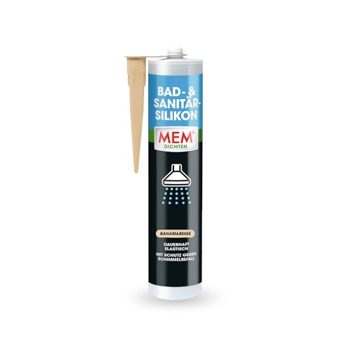 MEM Bad- & Sanitär-Silikon, Dauerhaft elastischer Silikon-Dichtstoff mit Schutz gegen Schimmelbefall, Im Innen- und Außenbereich, Gebrauchsfertig, Lösemittelfrei, 300 ml Kartusche, Bahamabeige von MEM