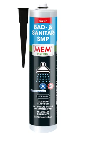 MEM Bad- & Sanitär-SMP, Einkomponentiger SMP Dichtstoff für den Sanitärbereich, Schutz gegen Schimmelbefall, Innen- und Außenbereich, Schwarz, 290 ml von MEM