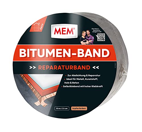 MEM Bitumen-Band, Selbstklebendes Dichtungsband, UV-beständige Schutzfolie, Stärke: 1,5 mm, Maße: 7,5 cm x 10 m, Farbe: Kupfer von MEM