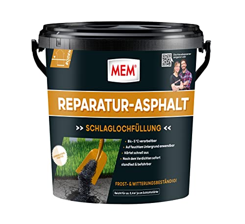 MEM Reparatur Asphalt zur Beseitigung von Fahrbahnschäden, Gebrauchsfertig, Einfach zu verarbeiten, Recyclebar, 10 kg, Schwarz von MEM