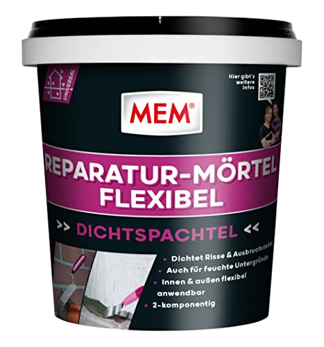 MEM Reparatur-Mörtel Flexibel, Zweikomponentiger Spezialmörtel, Für Risse und Ausbruchstellen, Innen und außen anwendbar, 1 kg, Grau von MEM
