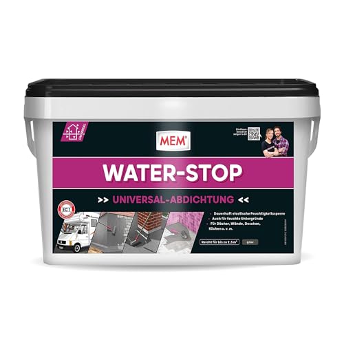 MEM Water Stop, Universalabdichtung und Feuchtigkeitssperre, Optimal geeignet für die Innen- und Außenanwendung, Lösemittel-, silikon- und bitumenfrei, Dichtet sofort, Grau, 6 kg von MEM