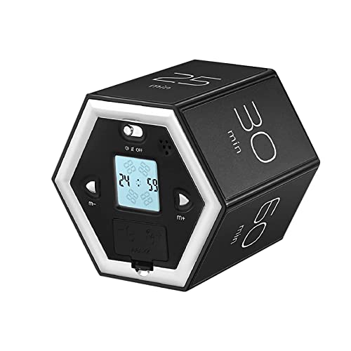 Cube Timer,WüRfel-Timer, Visueller Flip Timer, KüChe Digital Hexagon Flip Countdown Reminder, 1 5 10 25 30 60 Min & Custom Countdown Mit Magnetischer RüCkseite FüR Kochen, ÜBungen (Schwarz) von MENAYODA
