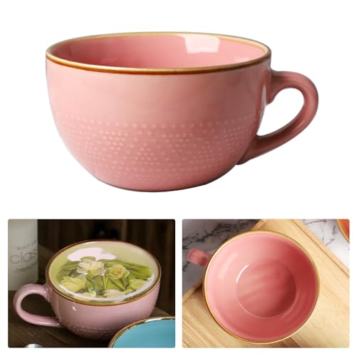 MENAYODA Kaffeetasse Groß, Tasse 700ml, Groß Keramik Suppenschüssel mit Griff, Kaffee Tee Müsli Becher, XXL Tasse, Keramik Becher Mikrowellengeeignet (Rosa) von MENAYODA