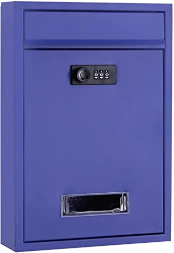 MERAXI Briefkasten zur Wandmontage, Moderne, stilvolle Briefkästen, Briefkasten mit Schlüsselschloss, Briefkästen für den Außenbereich, Metallbriefkasten - 3,3 x 8,5 x 12,6 Zoll (Color : Blue - B) von MERAXI