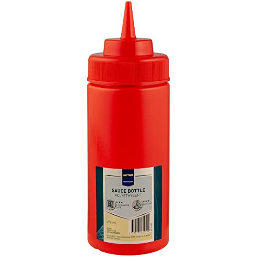 METRO Professional Quetschflasche, PE/PP, 490 ml, mit Verschlusskappe ideal für Ketchup, Senf, Mayo, Soßen oder Olivenöl, rot von METRO Professional