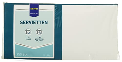 METRO Professional Servietten 33 x 33 cm Weiß 1/4 Falz 3 lagig - 250 Stück von METRO Professional