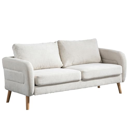 MEUBLE COSY 2 Sitzer Sofa Kleines Couch mit Armlehne aus Stoff Holzbein für Wohnzimmer Schlafzimmer Wohnungen, Skandinavisch, Beige, 159x72x76cm, Holz von MEUBLE COSY