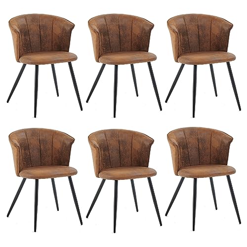 MEUBLE COSY Esszimmerstühle 6er Set Küchenstuhl Skandinavisch Polsterstuhl mit Armlehne Sessel aus Samt Metallbeine, Braun, 55x58x75.5cm von MEUBLE COSY