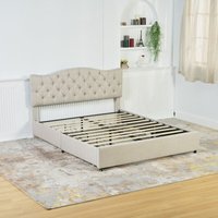2-Sitzer-Bett mit Stauraum (160 x 200 cm) mit gepolstertem Kopfteil aus beigem Stoff mit 4 Schubladen (Matratze nicht im Lieferumfang enthalten) von MEUBLES COSY