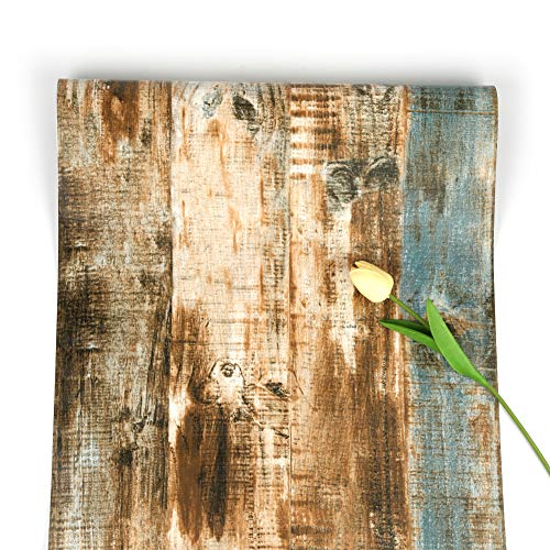 FENTIS Holztapete Braun Selbstklebend Streifen Abziehen und Aufkleben Gek|rntes Kontaktpapier Rustikal Entfernbare Tapete 44.5x500cm von FENTIS