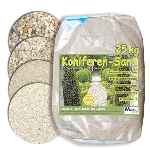 MGS SHOP 25kg Koniferen-Sand Quarzsand für Nadelgehölze - Kiefer, Zypresse, Eibe, Thuje & Bonsai kalkfrei 0,63-1,25 mm von MGS SHOP