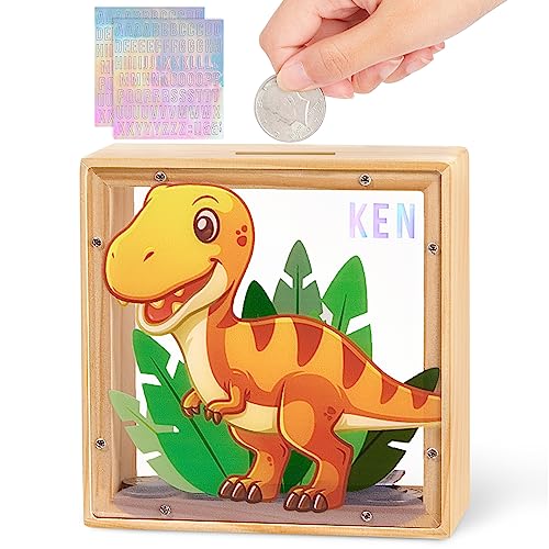 MHJY Spardose Kinder Sparschwein Jungen Mädchen Dinosaurier Sparbüchse Acryl- Sparkasse mit Personalisierten Buchstaben von MHJY