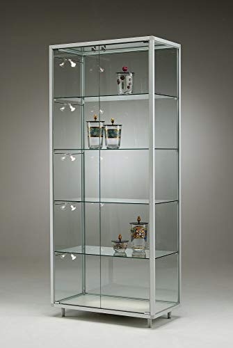 MHN Glasvitrine T 41,5 x B 78 x H 183,5 cm - breite Glas Standvitrine abschließbar - Ausstellungs-Vitrine - LED-Beleuchtung von MHN