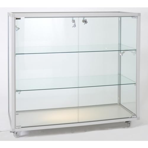 MHN Halbhohe Glasvitrine T 41,5 x B 78 x H 95 cm - breite Thekenvitrine Glas abschließbar - Flache Verkaufsvitrine - ohne Beleuchtung von MHN